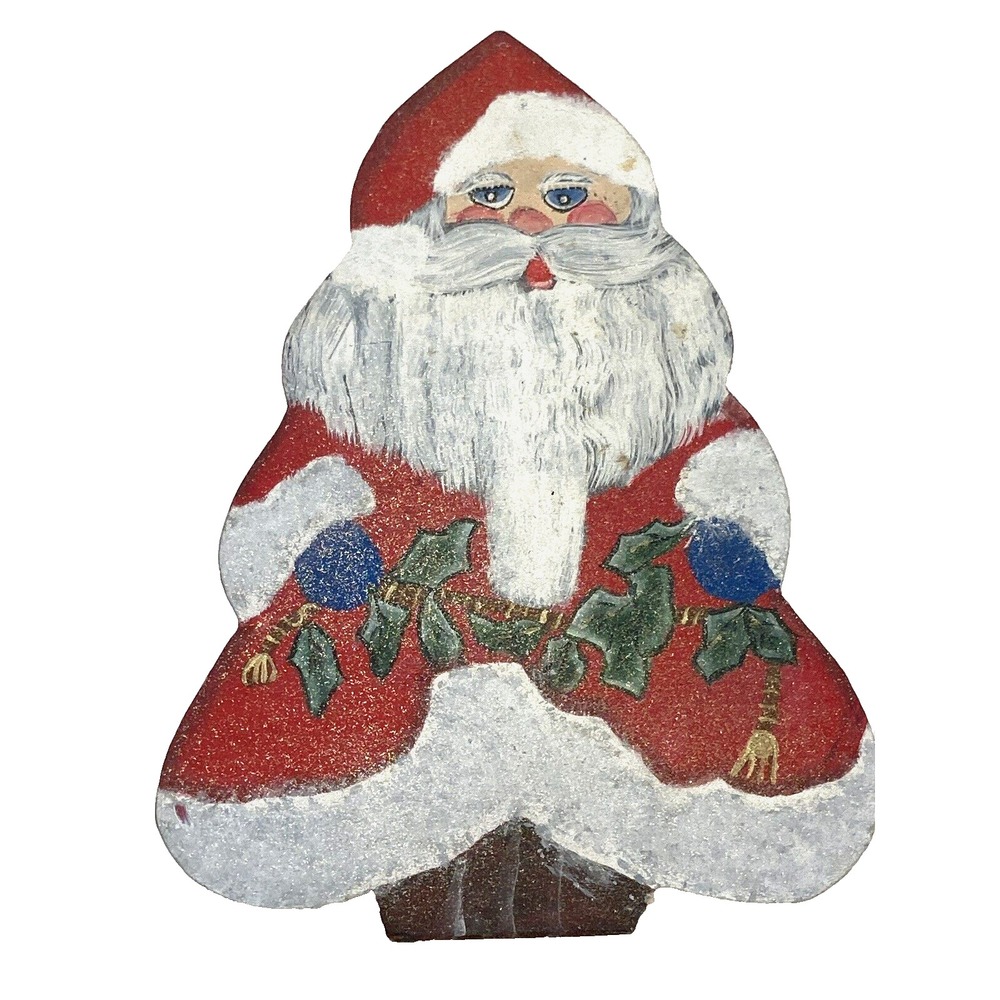 Vintage 80's Wood Santa Face Hand Painted Christmas Decor Folk Wall Art 9"‎